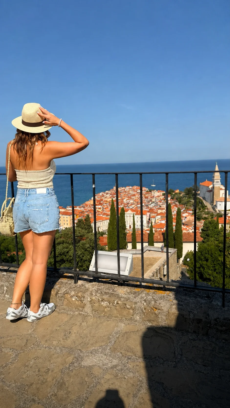 Piran's medieval town walls above the Adriatic coast, Slovenia