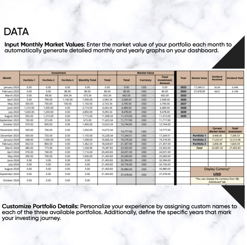 Portfolio and Dividend Tracker - Data Tab